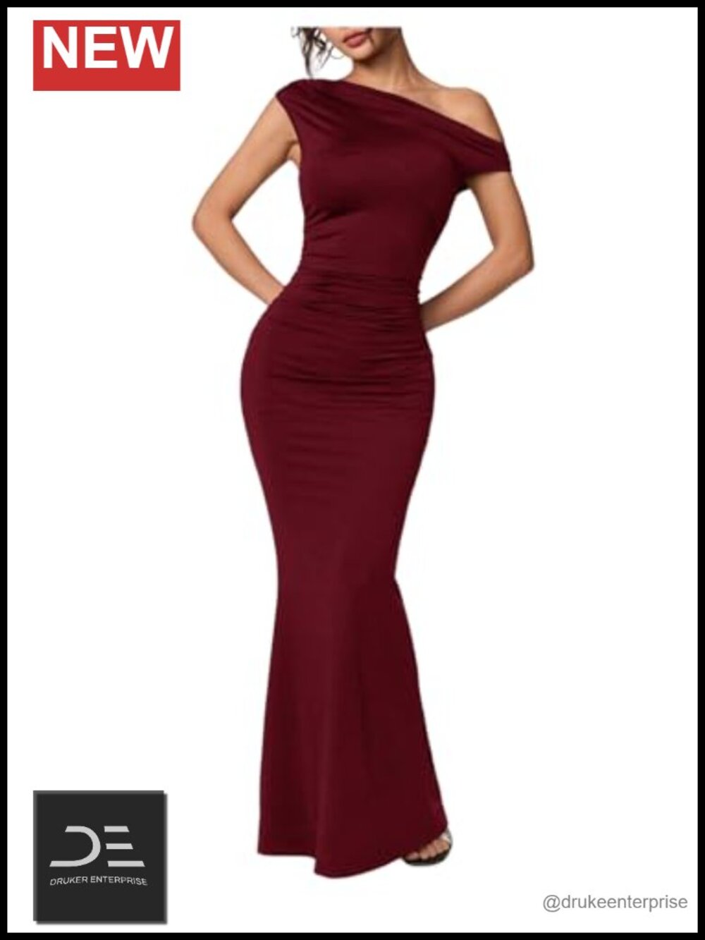 Women's Asymmetrical One Shoulder Ruched Bodycon Maxi Dress Wedding Guest